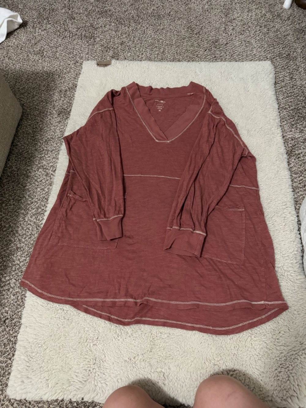 Natural Life Charlie Long Sleeve V-Neck Dress - Rust Size M | Lounge Dress
